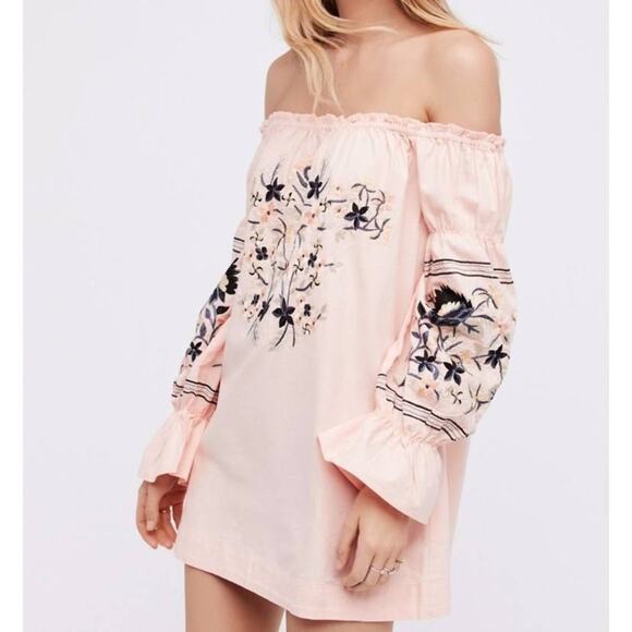Free People Embroidered Mini Dress, Concert, beach, resort, weekend, Peach XS/S - Picture 2 of 11
